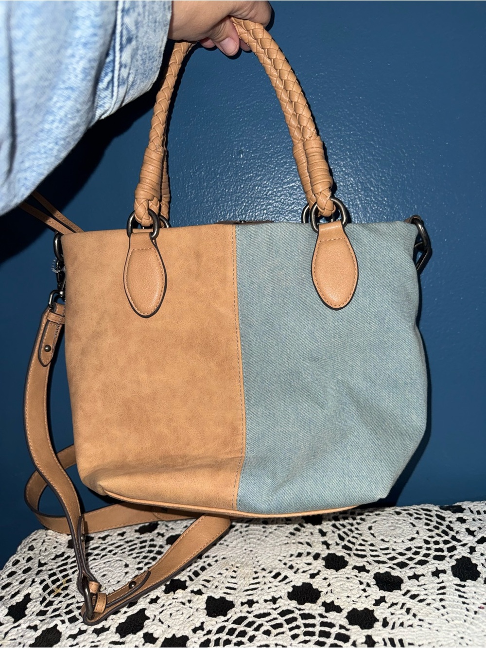 Two-Tone Tan and denim Women’s Bag